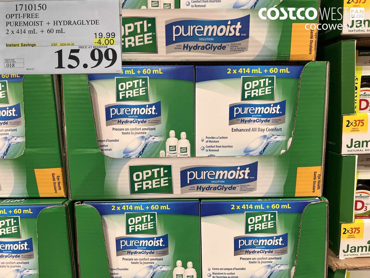 1710150 OPTI-FREE PUREMOIST + HYDRAGLYDE 2 X 414 ML + 60 ML ($4.00 INSTANT SAVINGS EXPIRES ON 2026-04-26) $15.99