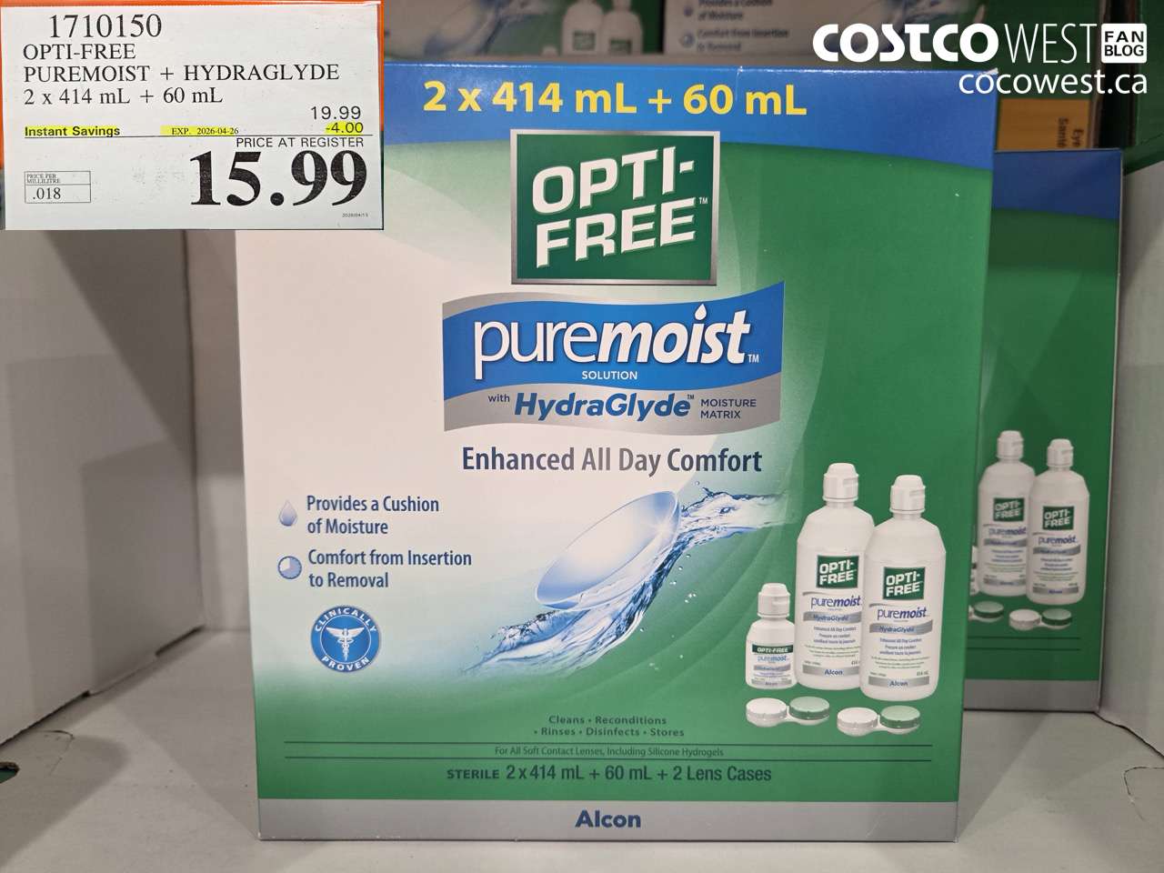 1710150 OPTI-FREE PUREMOIST + HYDRAGLYDE 2 X 414 ML + 60 ML ($4.00 INSTANT SAVINGS EXPIRES ON 2026-04-26) $15.99