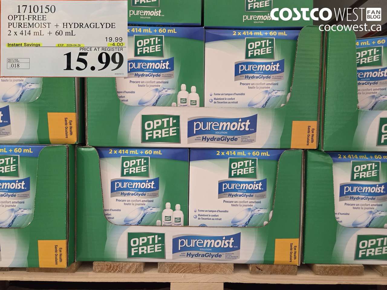 1710150 OPTI-FREE PUREMOIST + HYDRAGLYDE 2 X 414 ML + 60 ML ($4.00 INSTANT SAVINGS EXPIRES ON 2026-04-26) $15.99