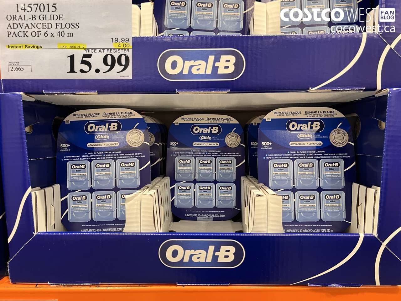 1457015 ORAL-B GLIDE ADVANCED FLOSS PACK OF 6 X 40 M ($4.00 INSTANT SAVINGS EXPIRES ON 2026-04-12) $15.99