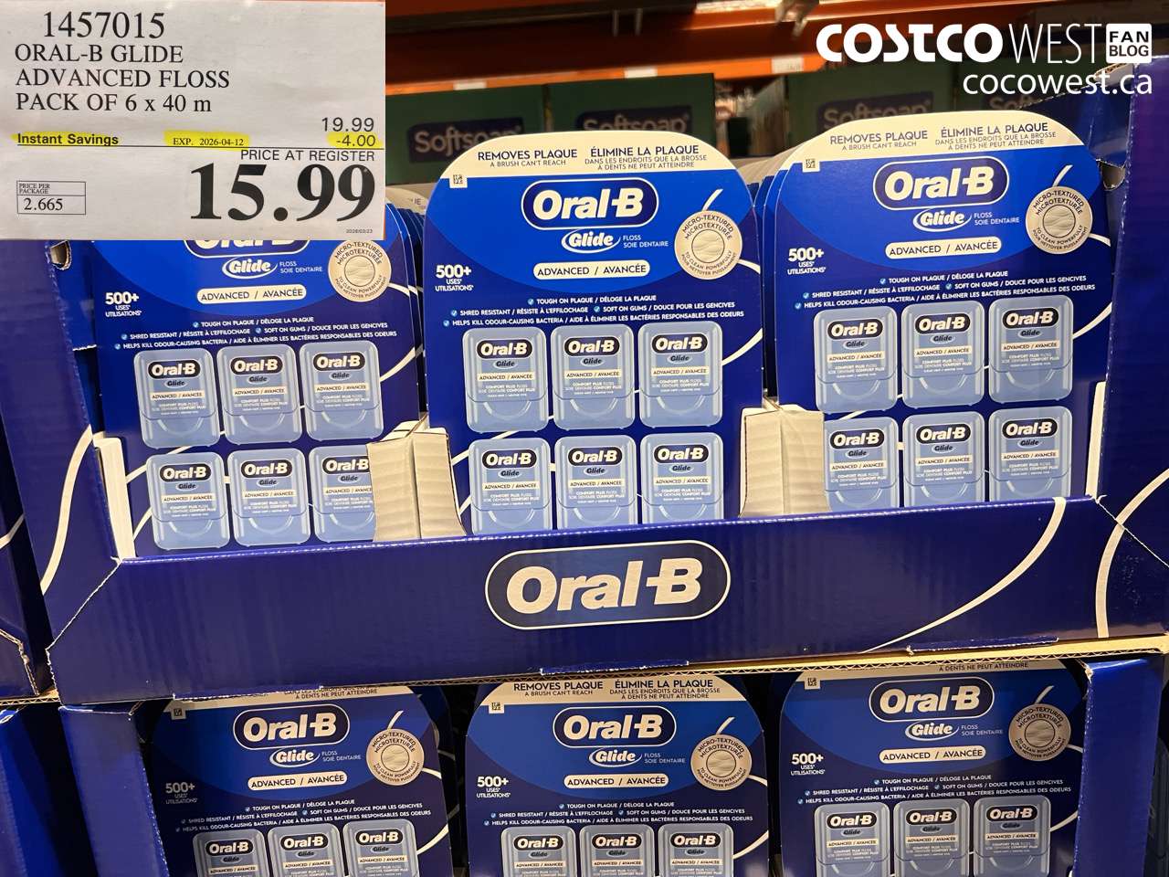 1457015 ORAL-B GLIDE ADVANCED FLOSS PACK OF 6 x 40 m ($4.00 INSTANT SAVINGS EXPIRES ON 2026-04-12) $15.99