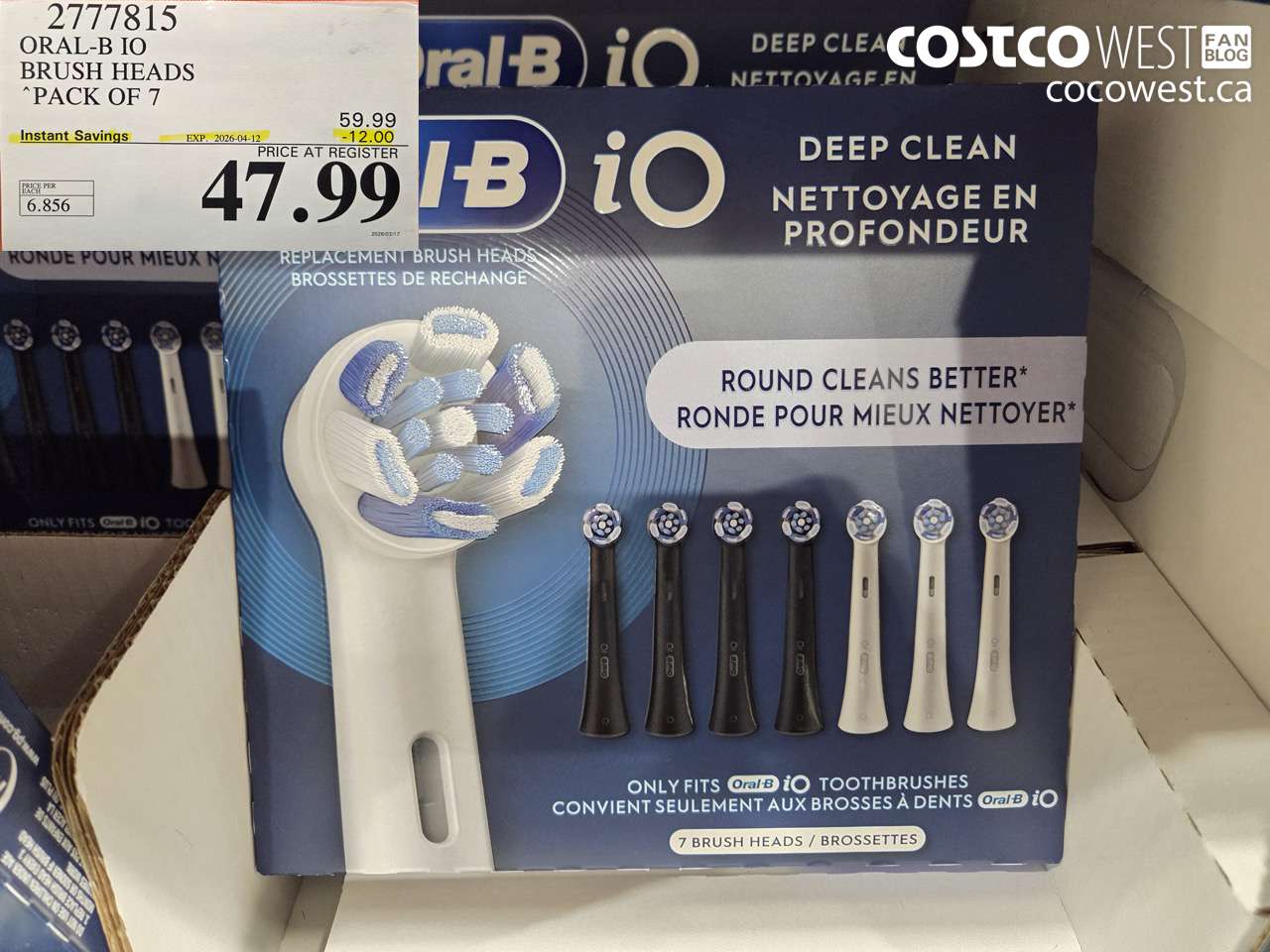 2777815 ORAL-B IO BRUSH HEADS PACK OF 7 ($12.00 INSTANT SAVINGS EXPIRES ON 2026-04-12) $47.99