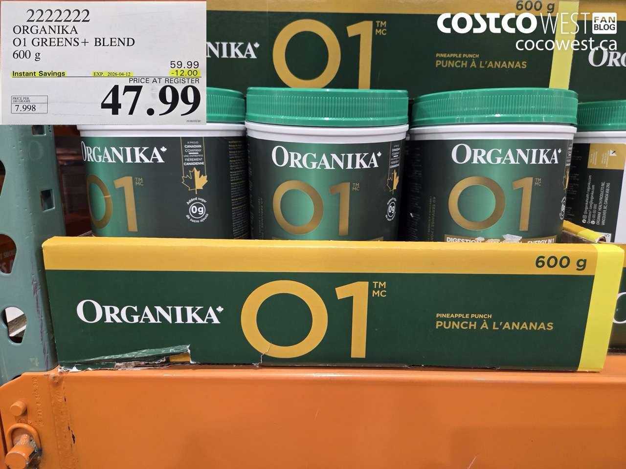 2222222 ORGANIKA 01 GREENS + BLEND 600 G ($12.00 INSTANT SAVINGS EXPIRES ON 2026-04-12) $47.99