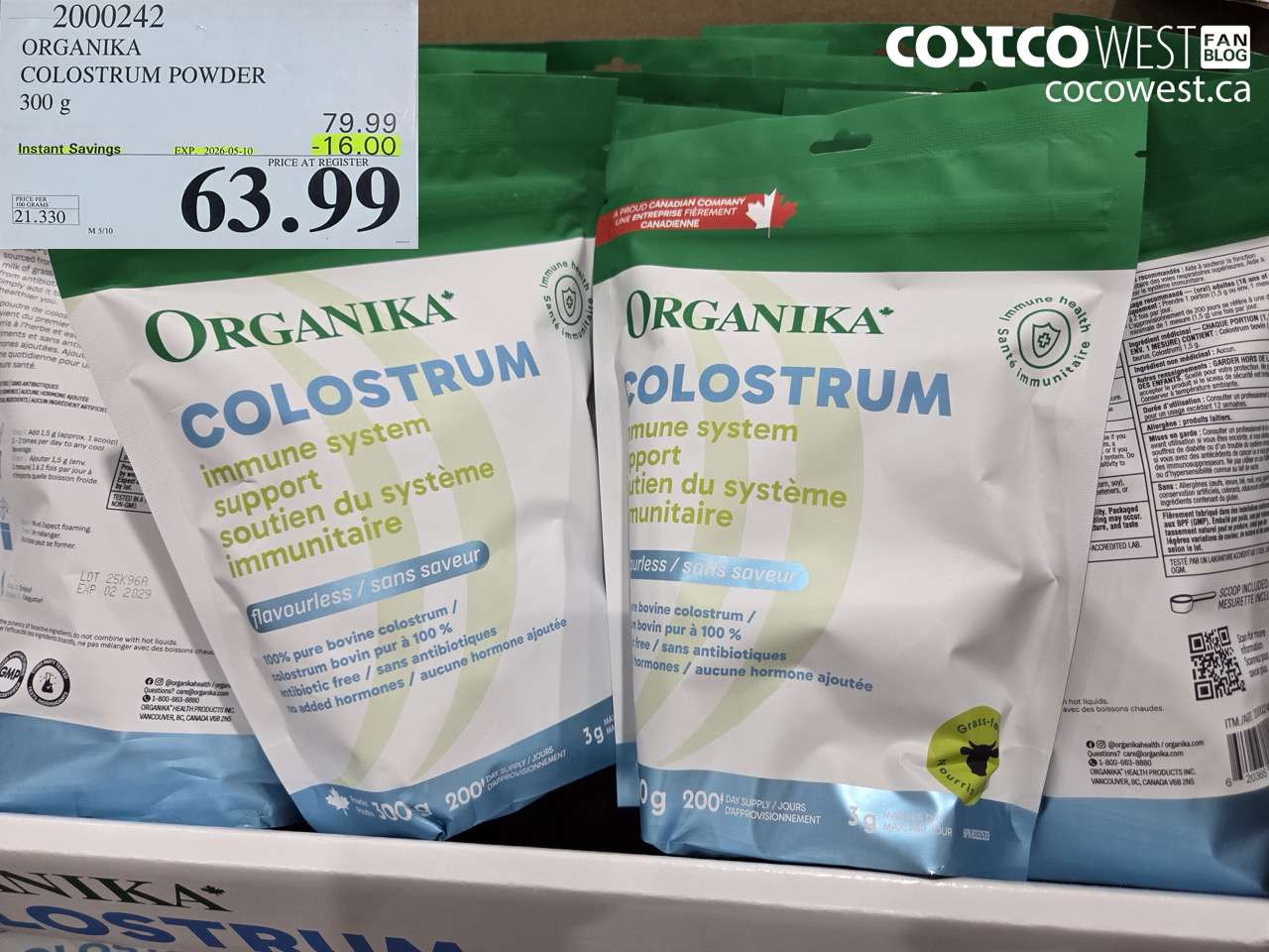 2000242 ORGANIKA COLOSTRUM POWDER 300 G ($16.00 INSTANT SAVINGS EXPIRES ON 2026-05-10) $63.99
