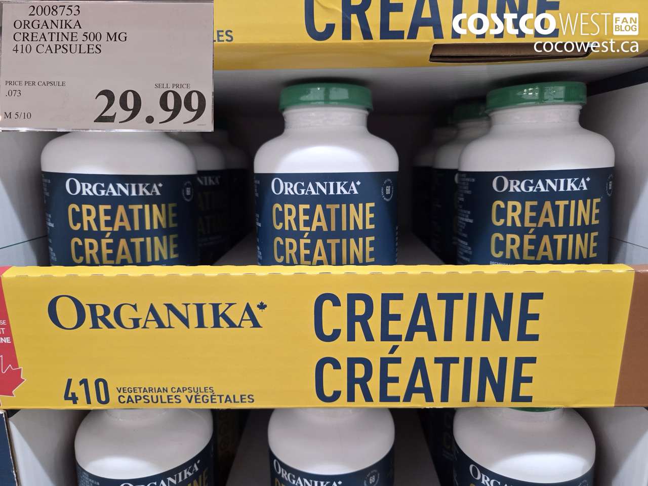 2008753 ORGANIKA CREATINE 500 MG 410 CAPSULES $29.99