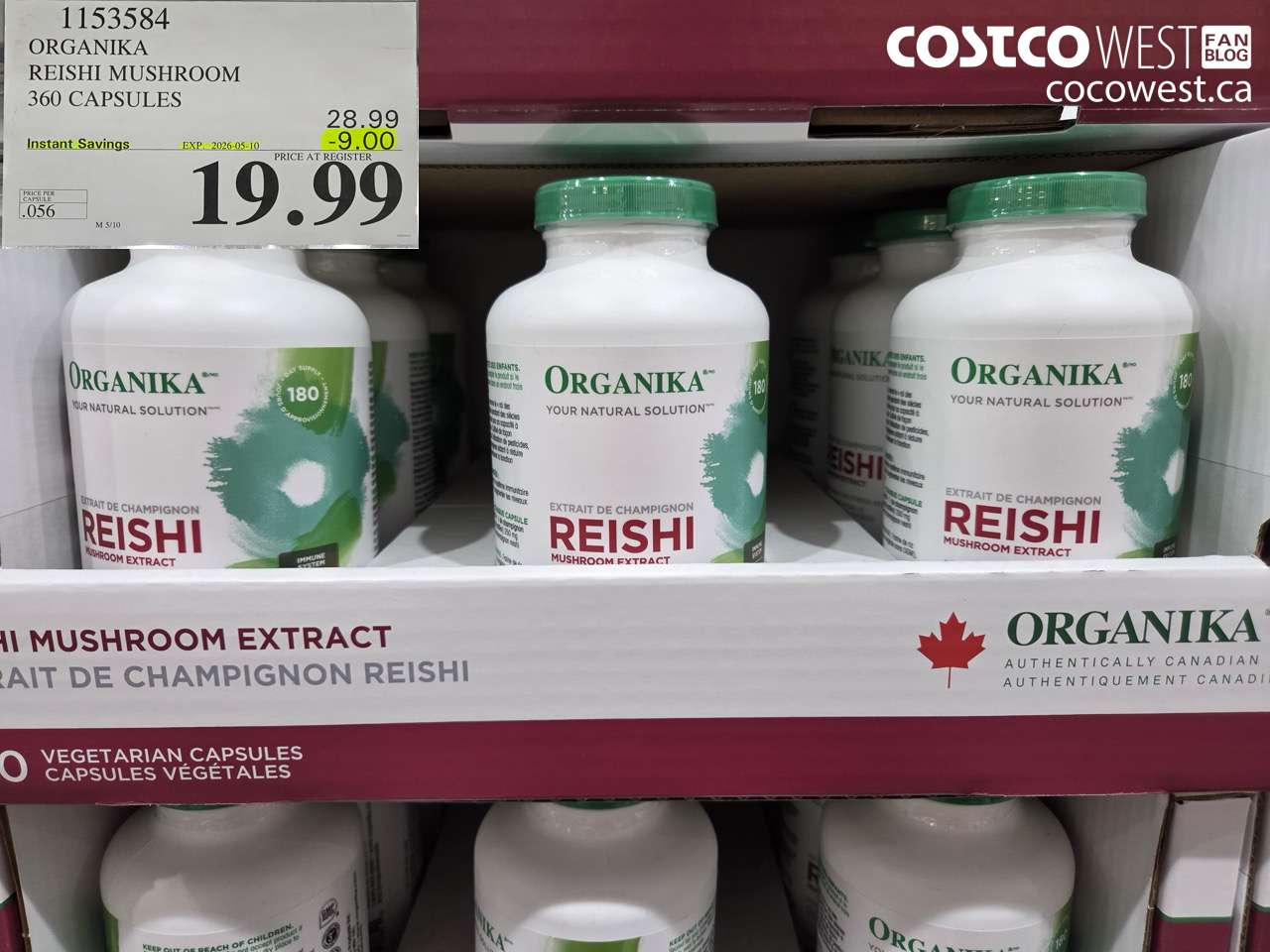 1153584 ORGANIKA REISHI MUSHROOM 360 CAPSULES ($9.00 INSTANT SAVINGS EXPIRES ON 2026-05-10) $19.99