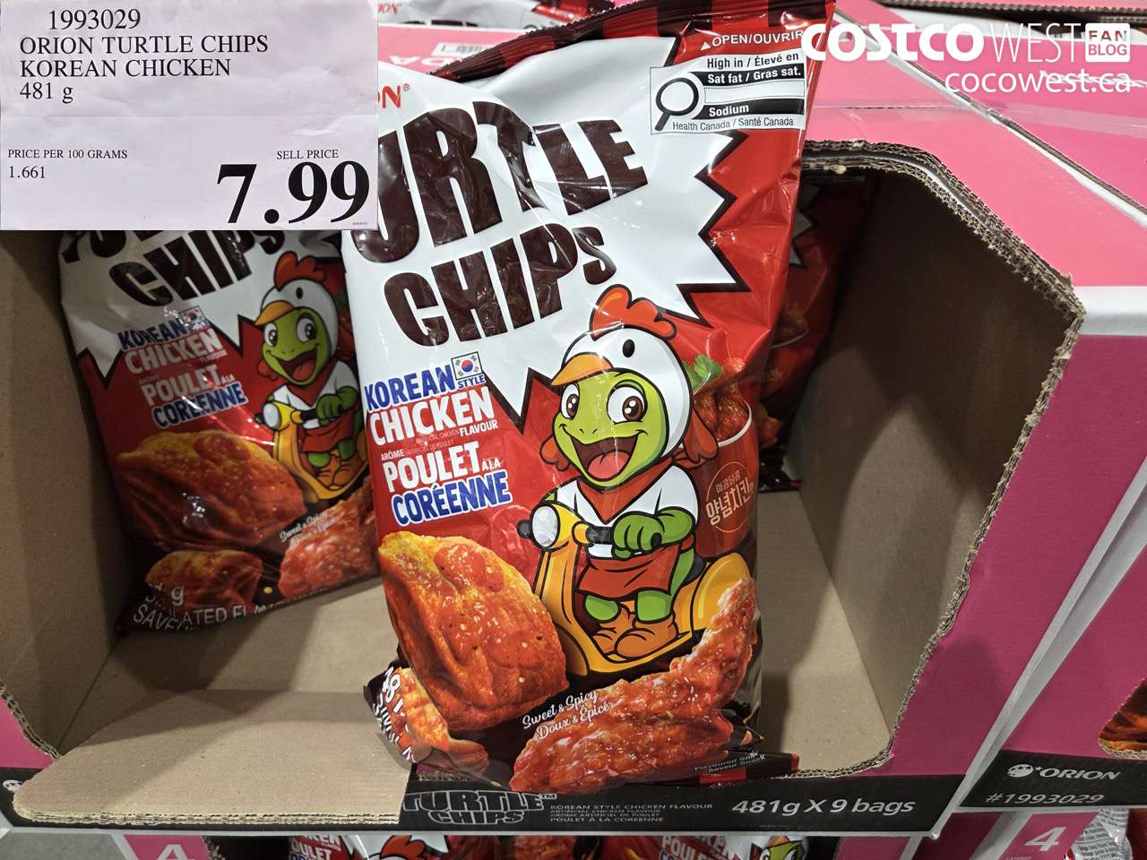 1993029 ORION TURTLE CHIPS KOREAN CHICKEN 481 G $7.99