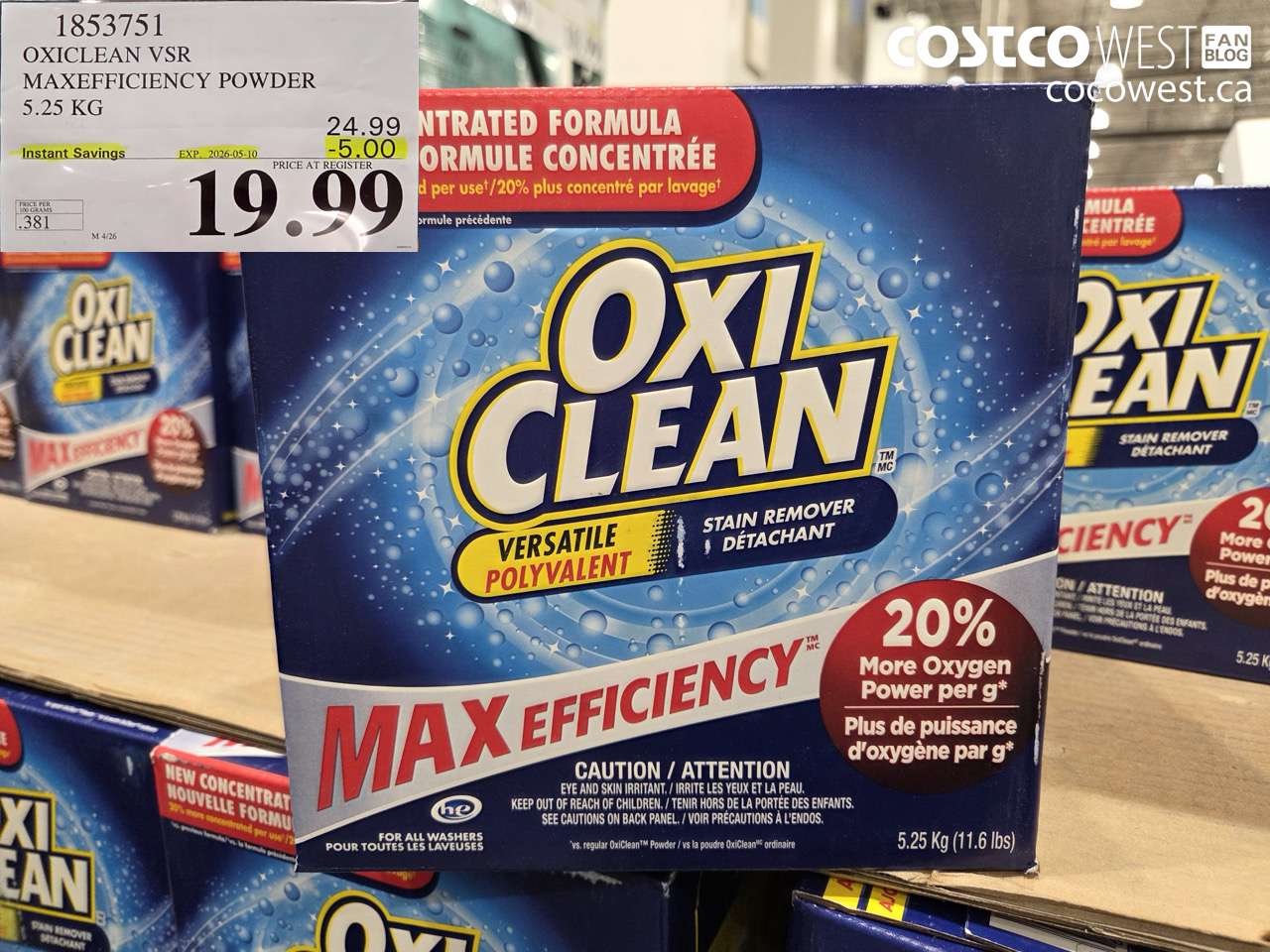 1833751 OXICLEAN VSR MAXEFFICIENCY POWDER 5.25KG ($5.00 INSTANT SAVINGS EXPIRES ON 2026-05-10) $19.99