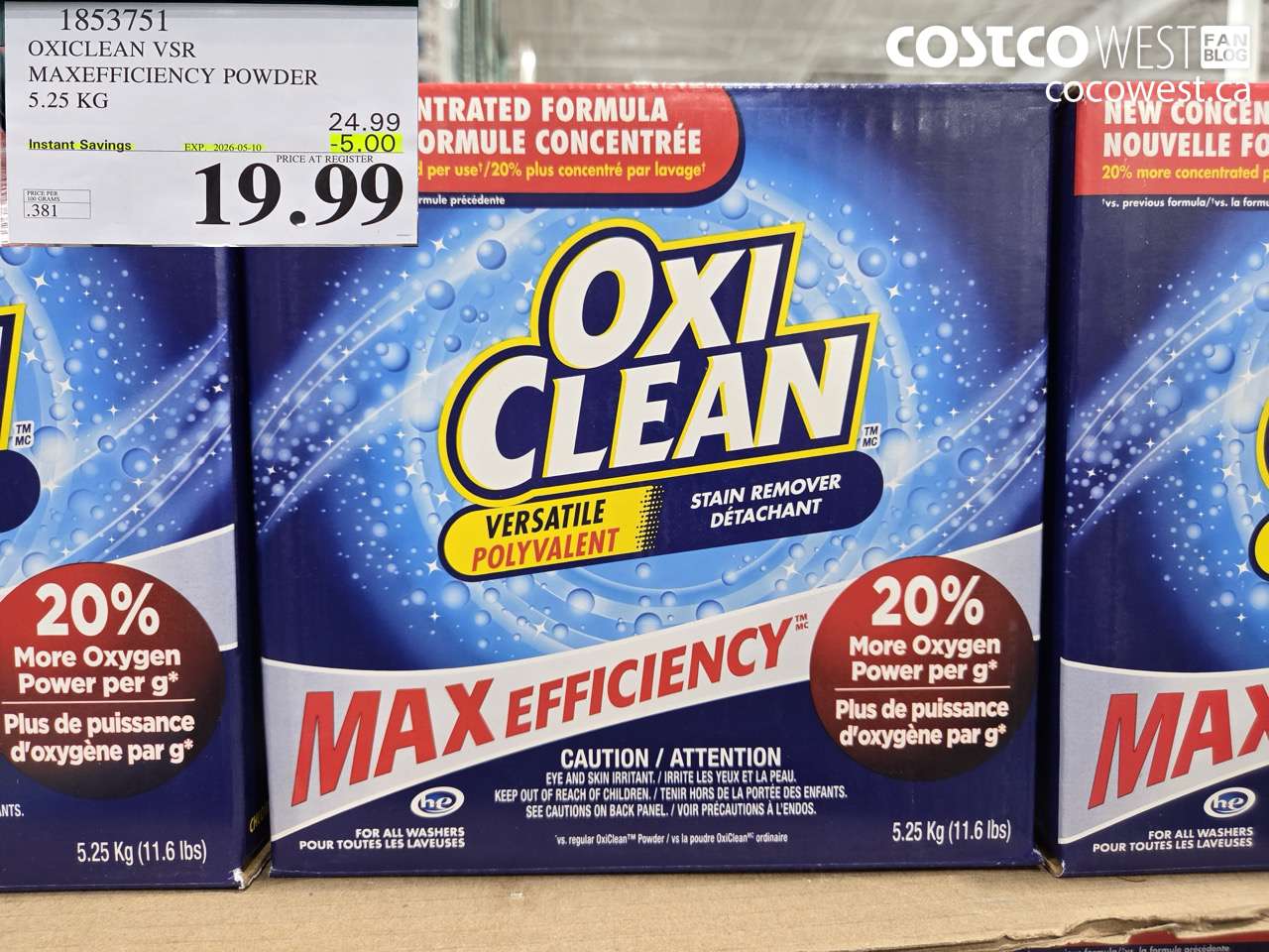 1853751 OXICLEAN VSR MAXEFFICIENCY POWDER 5.25KG ($5.00 INSTANT SAVINGS EXPIRES ON 2026-05-10) $19.99