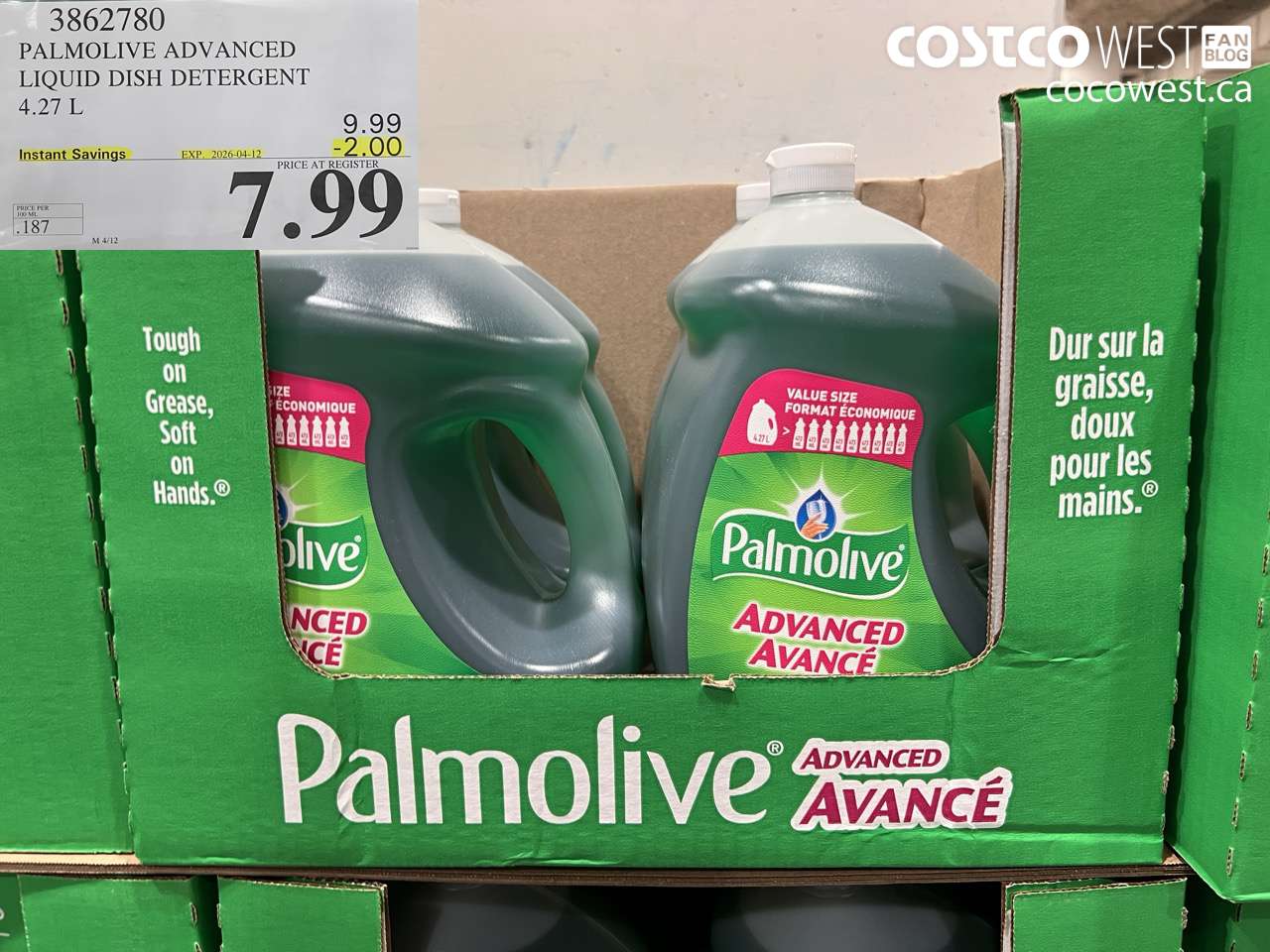 3862780 PALMOLIVE ADVANCED LIQUID DISH DETERGENT 4.27 L ($2.00 INSTANT SAVINGS EXPIRES ON 2026-04-12) $7.99