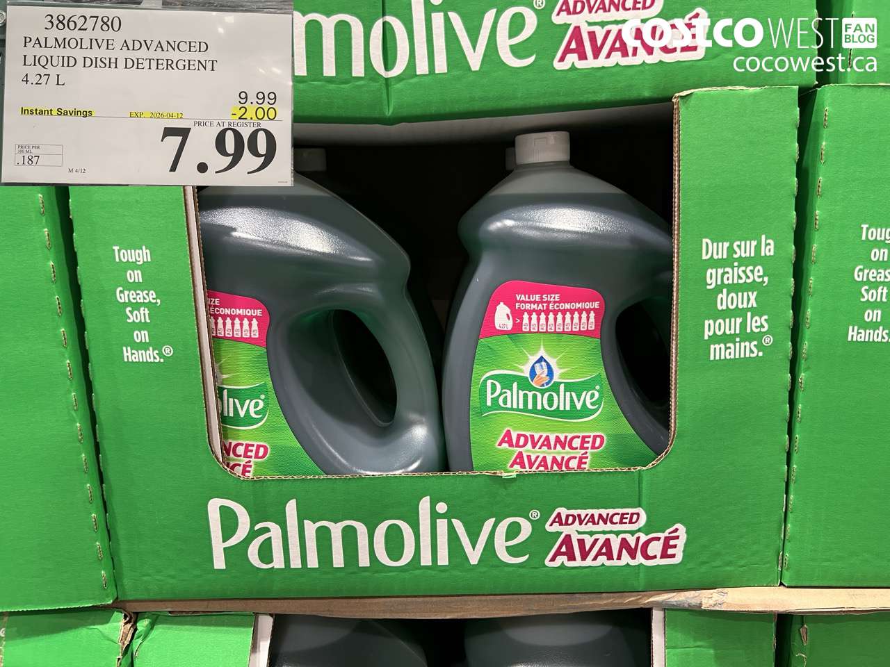3862780 PALMOLIVE ADVANCED LIQUID DISH DETERGENT 4.27 L ($2.00 INSTANT SAVINGS EXPIRES ON 2026-04-12) $7.99