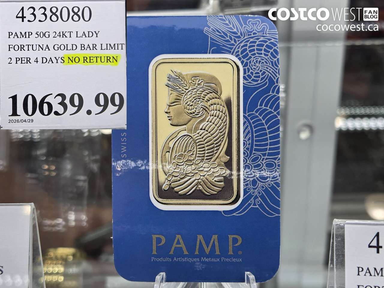 4338080 PAMP 50G 24KT LADY FORTUNA GOLD BAR LIMIT OF 2 PER 4 DAYS NO RETURNS $10639.99
