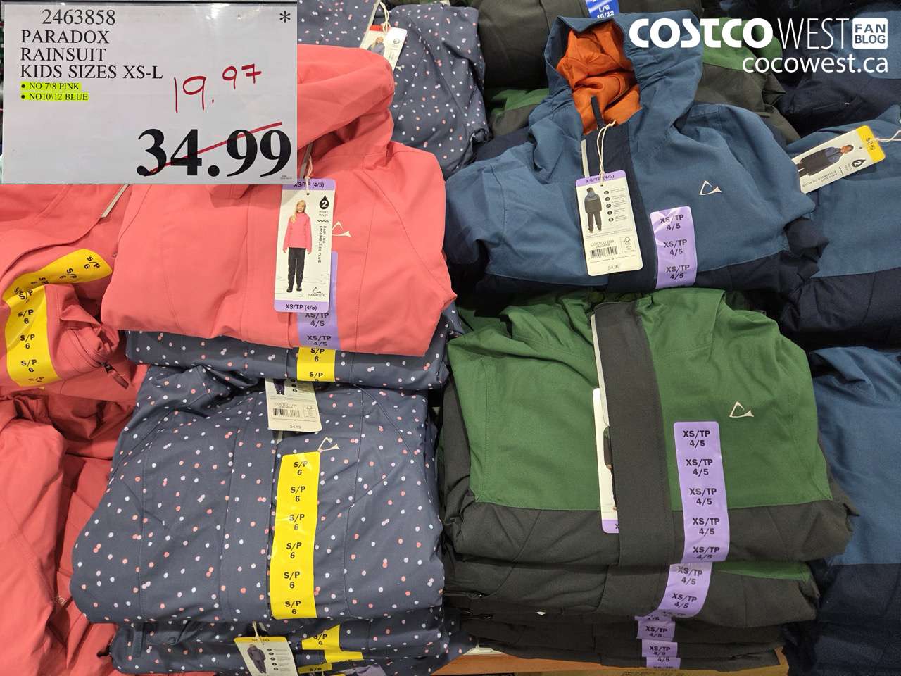 246358 PARADOX RAINSUIT KIDS SIZES XS-L $19.97