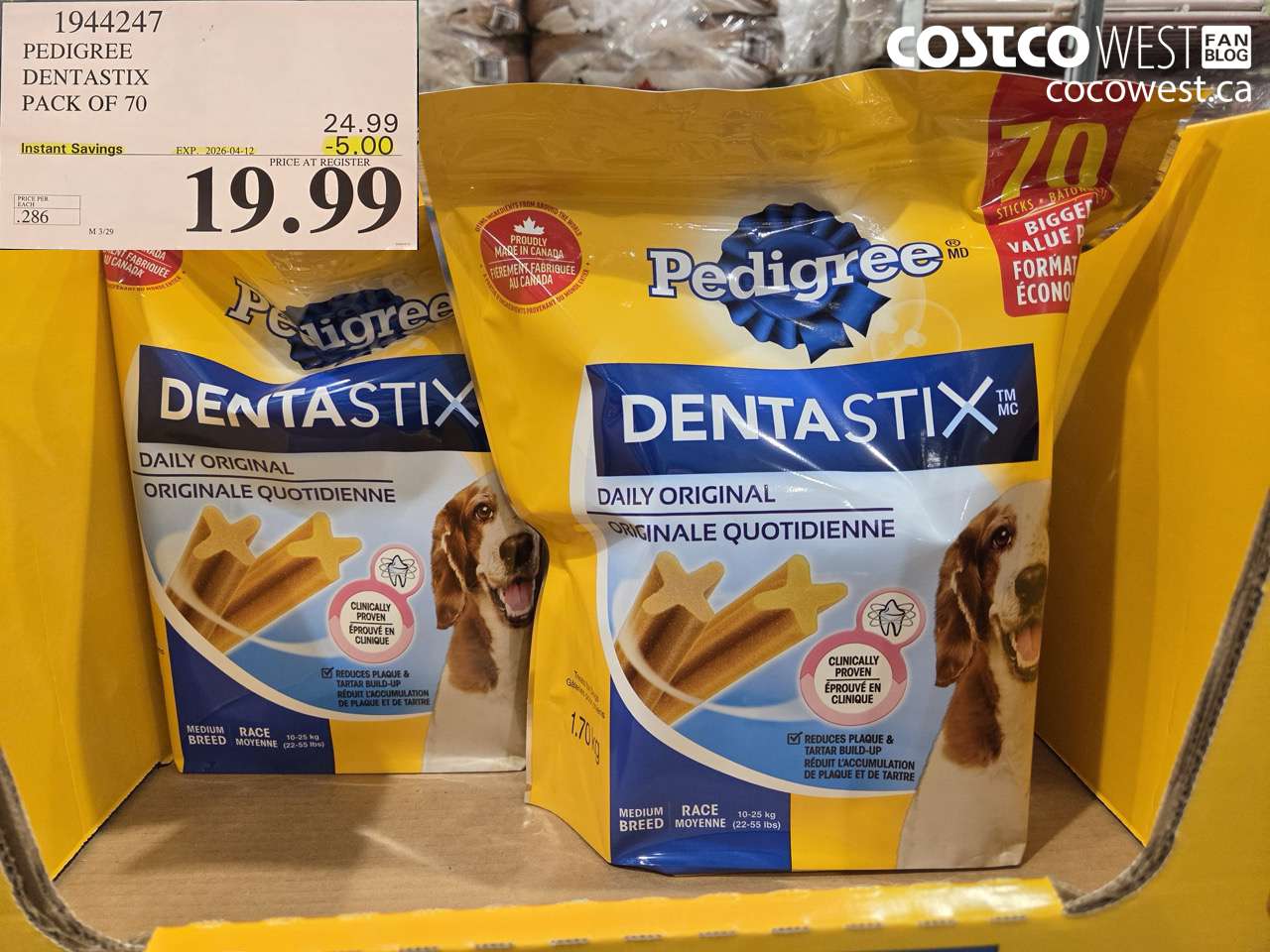 1944247 PEDIGREE DENTASTIX PACK OF 70 ($5.00 INSTANT SAVINGS EXPIRES ON 2026-04-12) $19.99