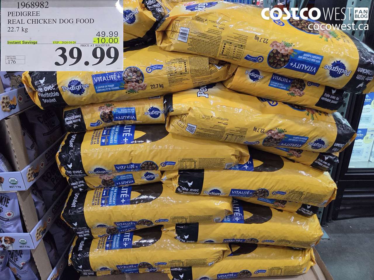 1968982 PEDIGREE REAL CHICKEN DOG FOOD 22.7 KG ($10.00 INSTANT SAVINGS EXPIRES ON 2026-04-26) $39.99