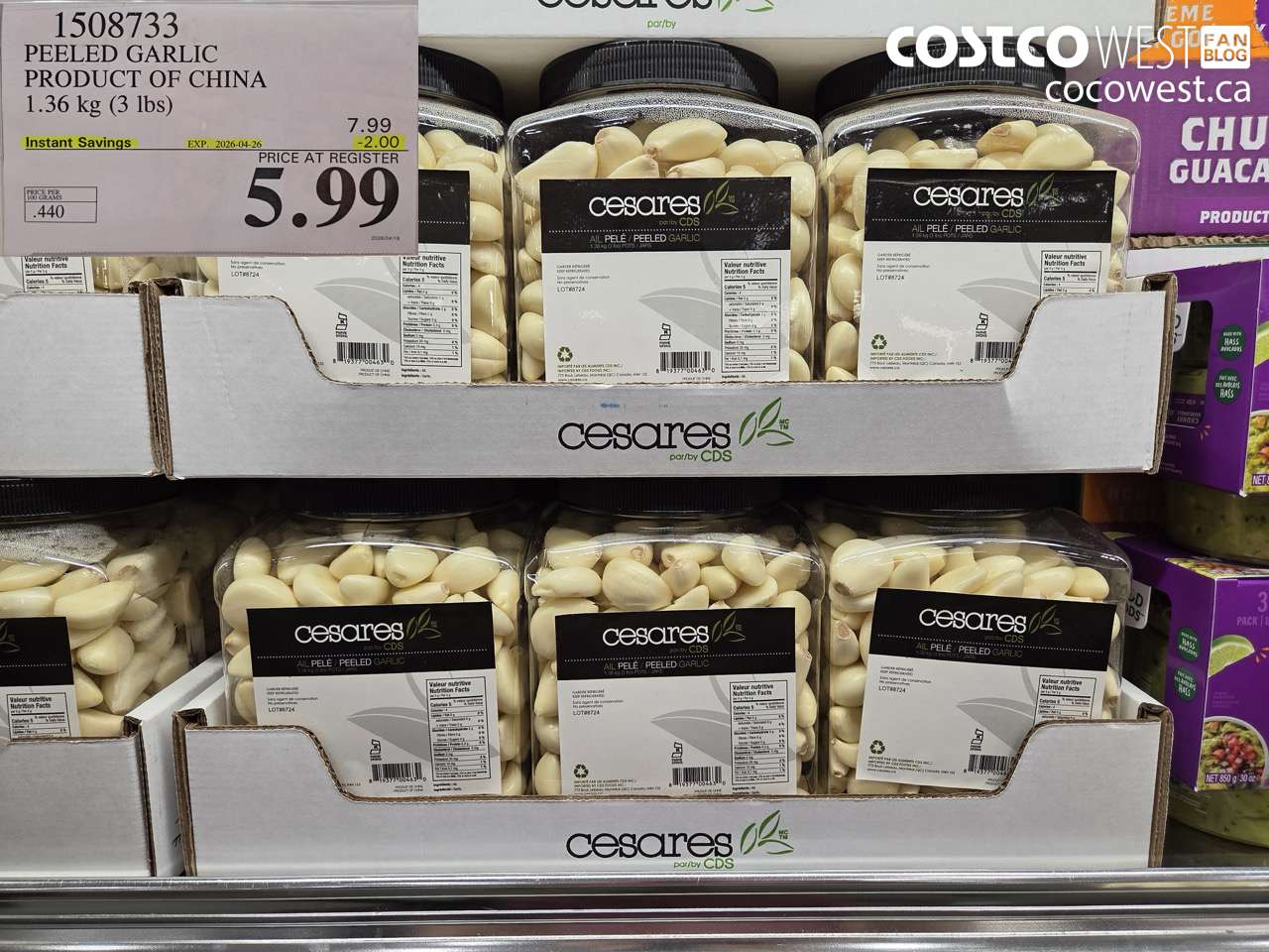 1508733 PEELED GARLIC PRODUCT OF CHINA 1.36KG (3 LBS) ($2.00 INSTANT SAVINGS EXPIRES ON 2026-04-26) $5.99
