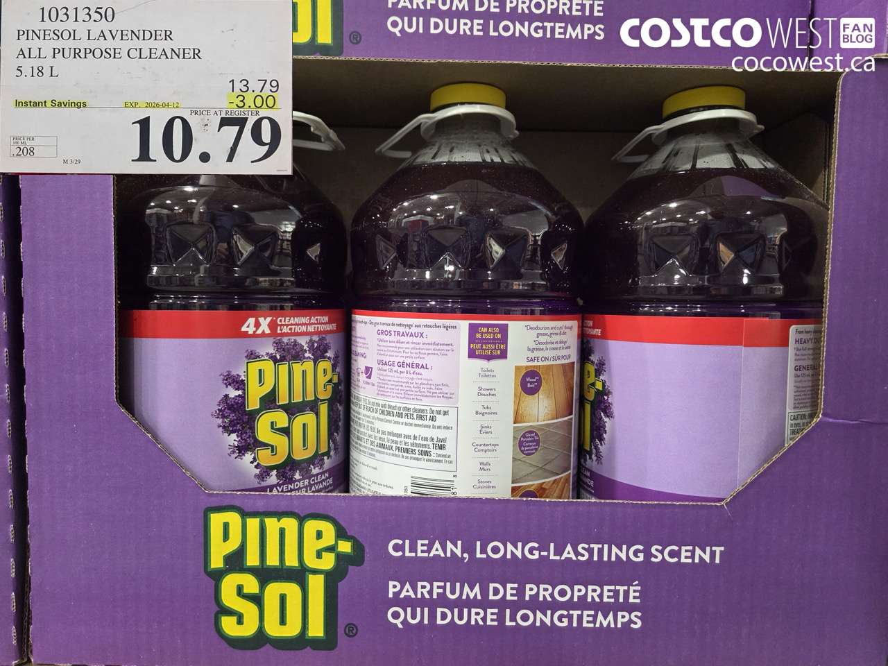 1031350 PINESOL LAVENDER ALL PURPOSE CLEANER 5.18 L ($3.00 INSTANT SAVINGS EXPIRES ON 2026-04-12) $10.79