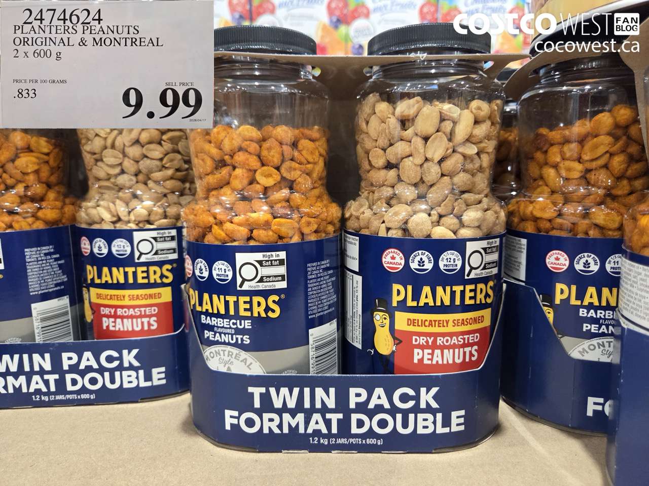 2474624 PLANTERS PEANUTS ORIGINAL & MONTREAL 2 X 600 G $9.99