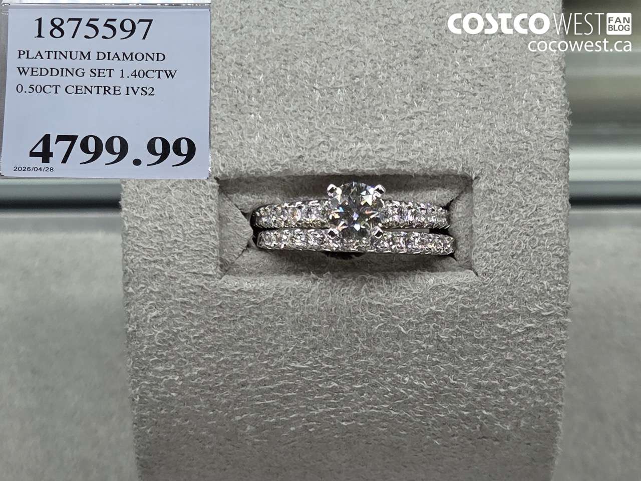 1875597 PLATINUM DIAMOND WEDDING SET 1.40CTW 0.50CT CENTRE IVS2 $4799.99