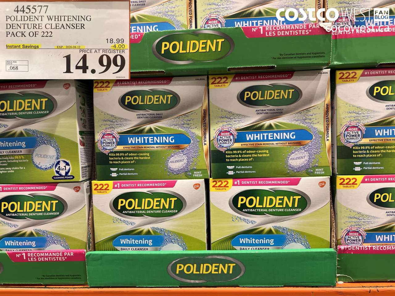 445577 POLIDENT WHITENING DENTURE CLEANER PACK OF 222 ($4.00 INSTANT SAVINGS EXPIRES ON 2026-04-12) $14.99
