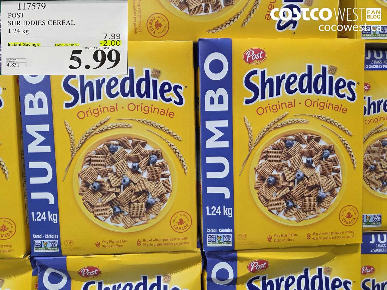 117579 POST SHREDDIES CEREAL 1.24KG ($2.00 INSTANT SAVINGS EXPIRES ON 2026-05-03) $5.99
