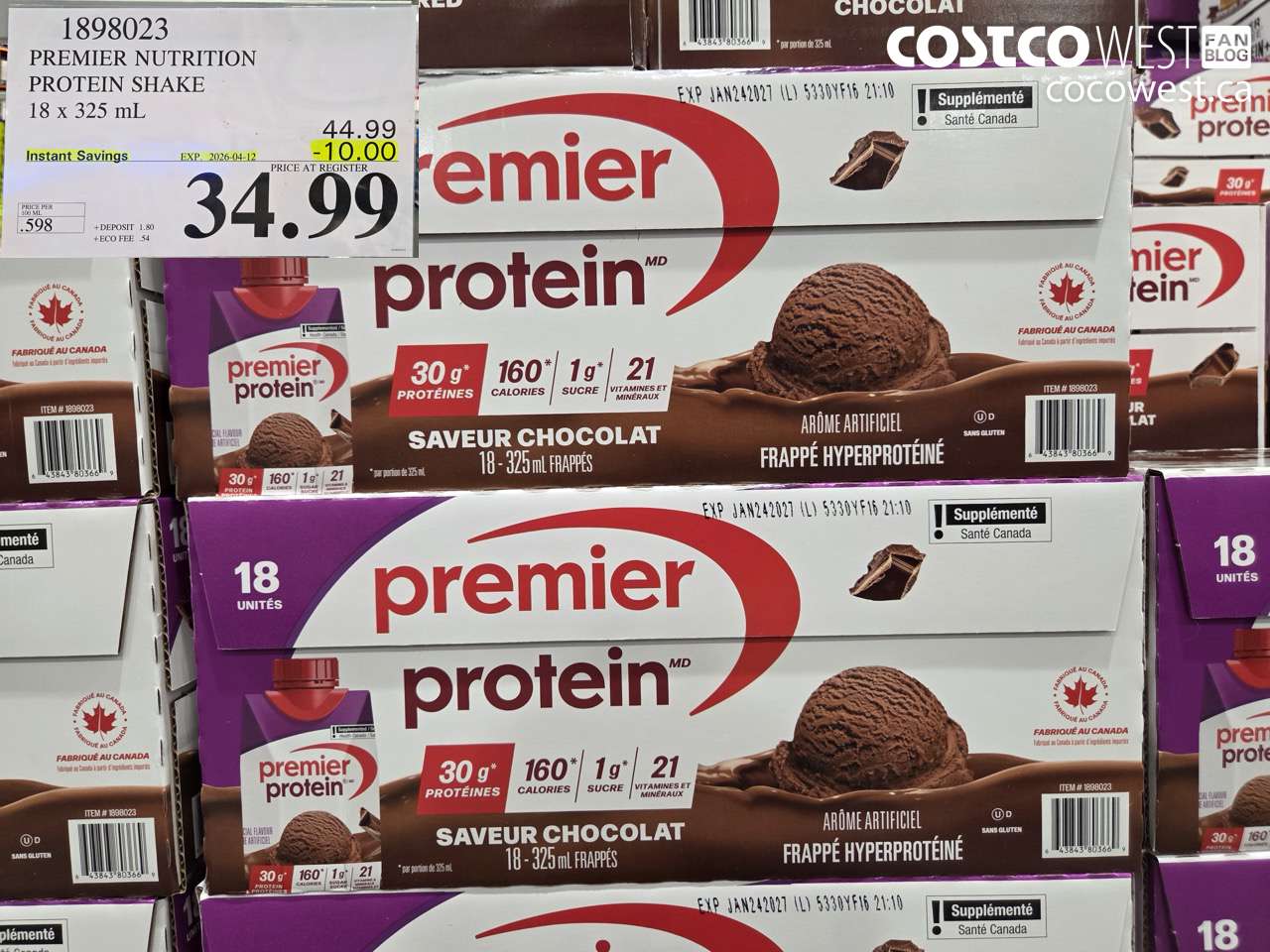 1898023 PREMIER NUTRITION PROTEIN SHAKE 18 X 325 ML ($10.00 INSTANT SAVINGS EXPIRES ON 2026-04-12) $34.99