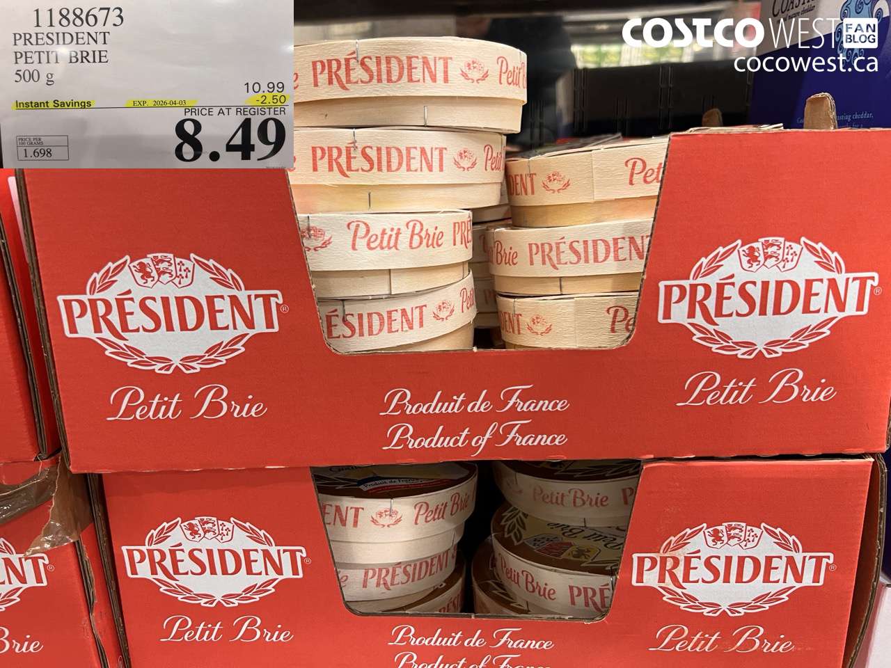 1188673 PRESIDENT PETIT BRIE 500 G ($2.50 INSTANT SAVINGS EXPIRES ON 2026-04-03) $8.49