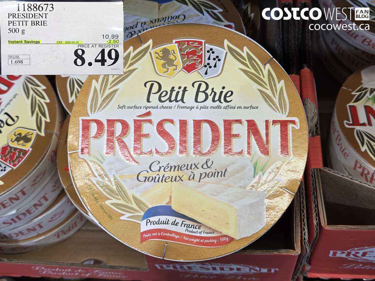 1188673 PRESIDENT PETIT BRIE 500 G ($2.50 INSTANT SAVINGS EXPIRES ON 2026-04-19) $8.49