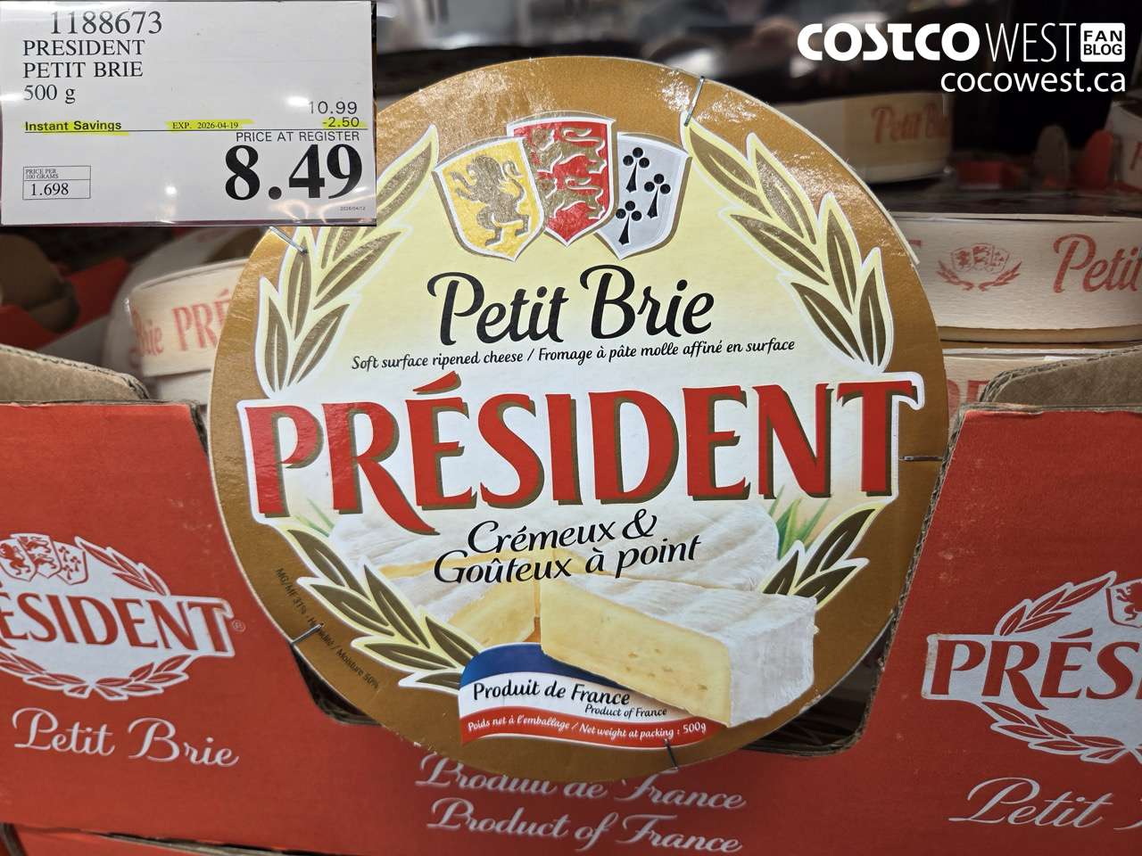 1188673 PRESIDENT PETIT BRIE 500 G ($2.50 INSTANT SAVINGS EXPIRES ON 2026-04-19) $8.49