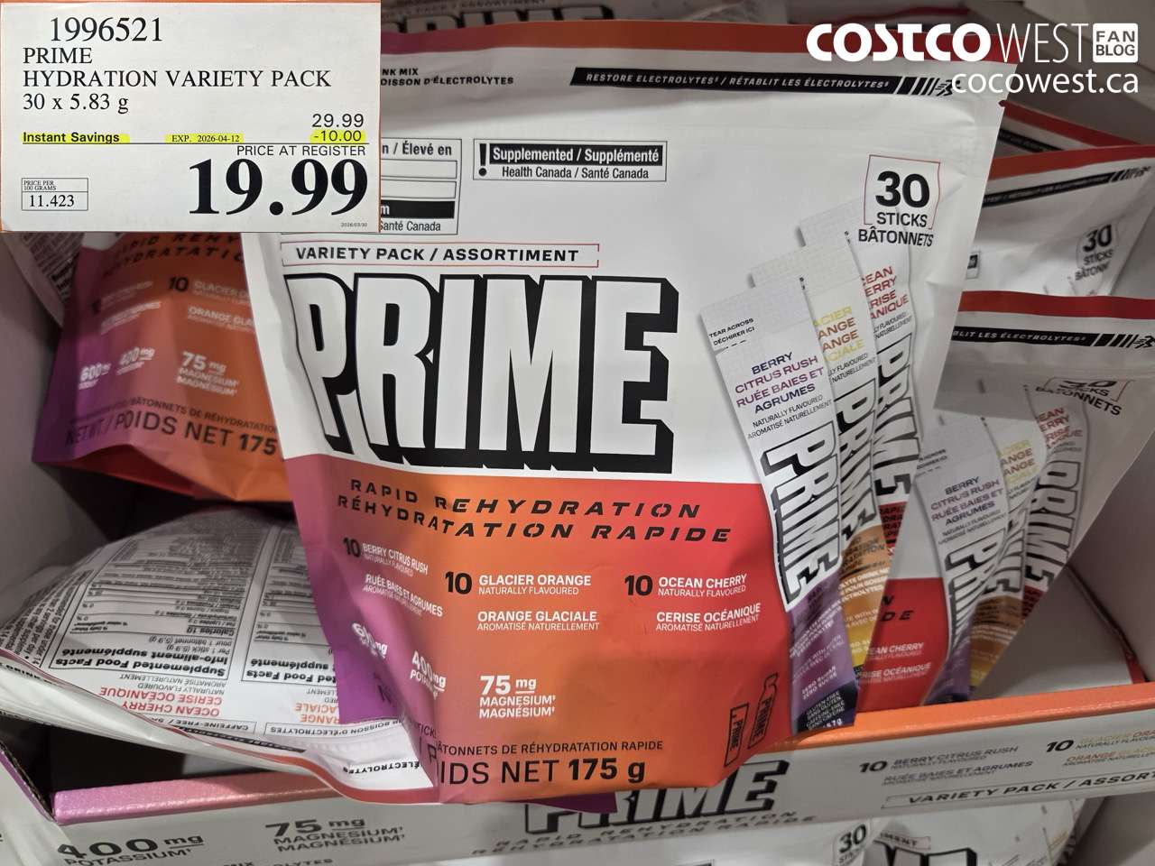 1996521 PRIME HYDRATION VARIETY PACK 30 X 5.83 G ($10.00 INSTANT SAVINGS EXPIRES ON 2026-04-12) $19.99