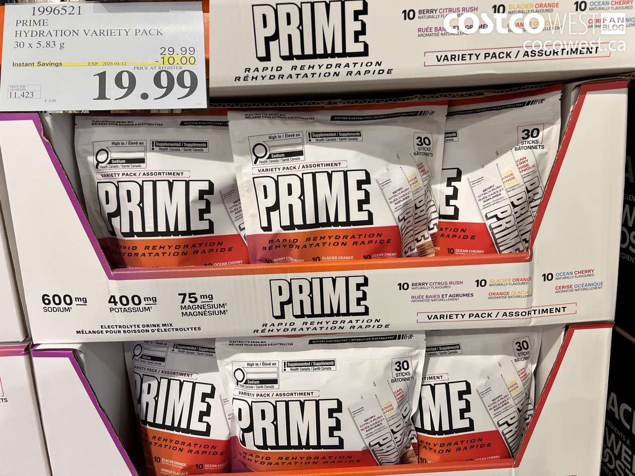 1996521 PRIME HYDRATION VARIETY PACK 30 x 5.83 g ($10.00 INSTANT SAVINGS EXPIRES ON 2026-04-12) $19.99