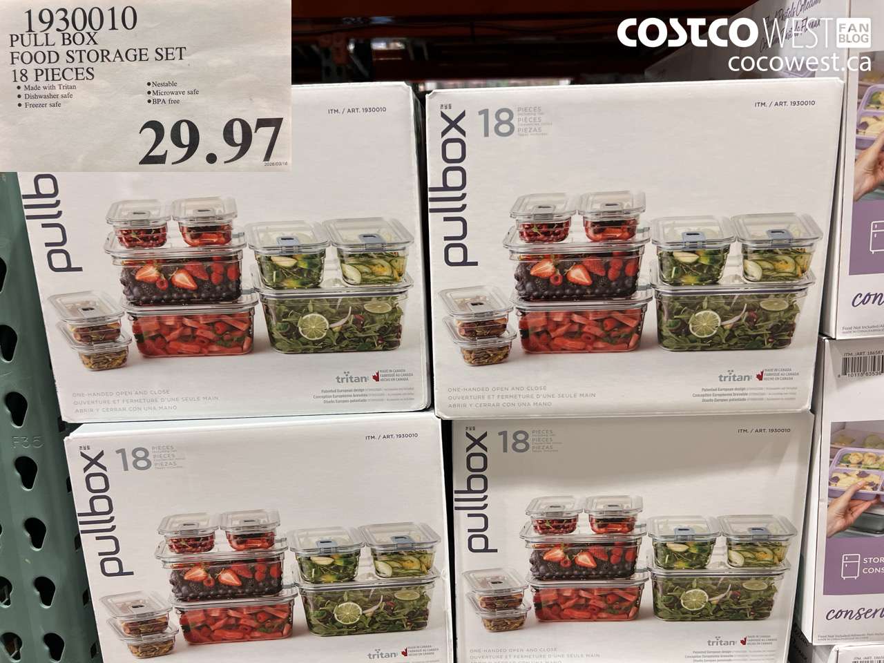 1930010 PULL BOX FOOD STORAGE SET 18 PIECES $29.97