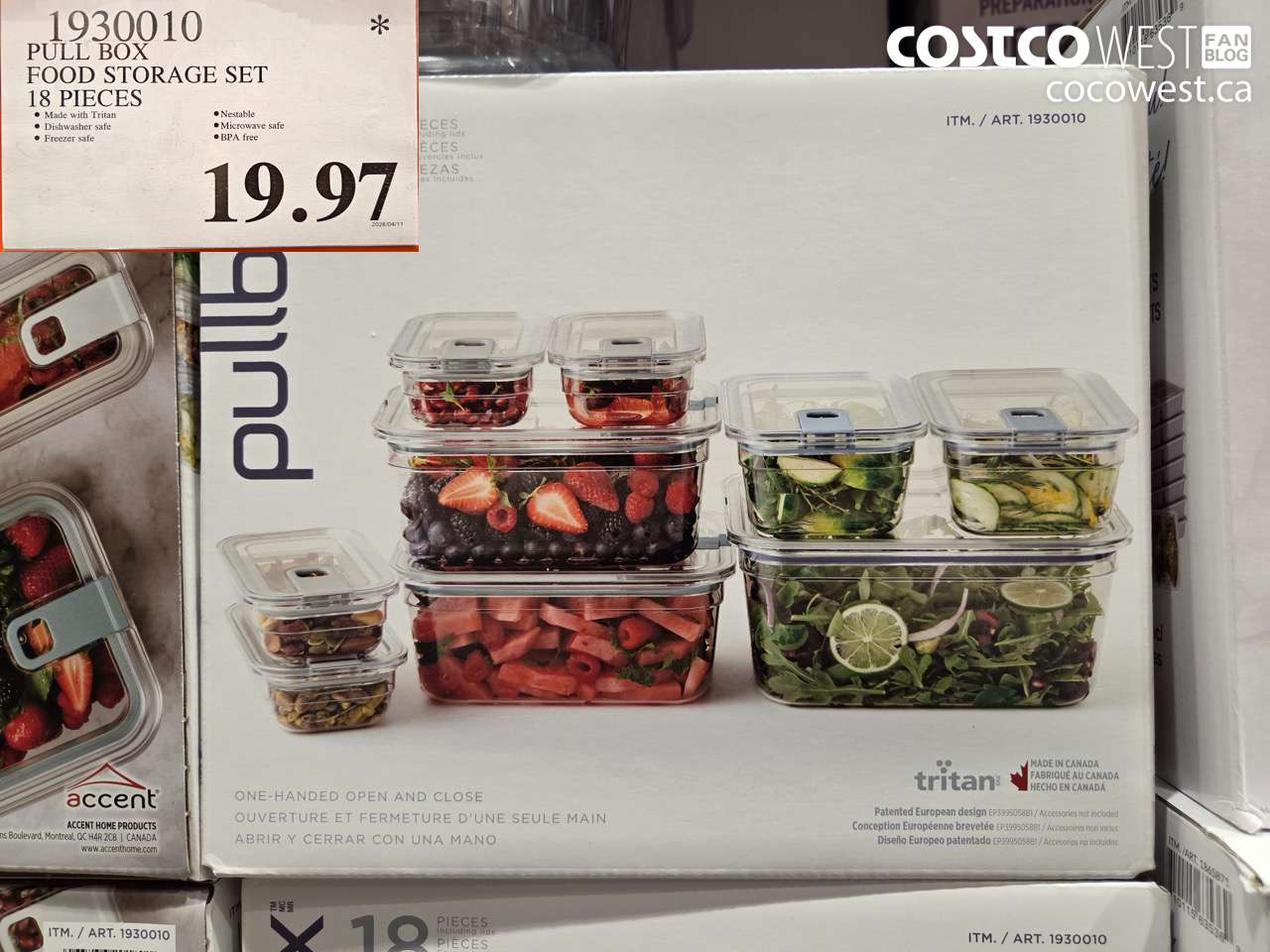 1930010 PULL BOX FOOD STORAGE SET 18 PIECES $19.97