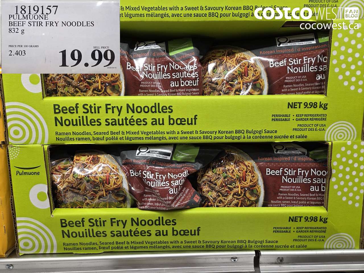 1819157 PULMUONE BEEF STIR FRY NOODLES 832G $19.99