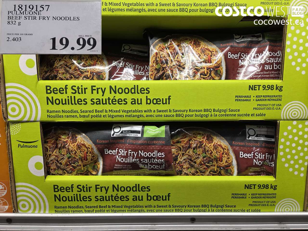 1819157 PULMUONE BEEF STIR FRY NOODLES 832 G $19.99