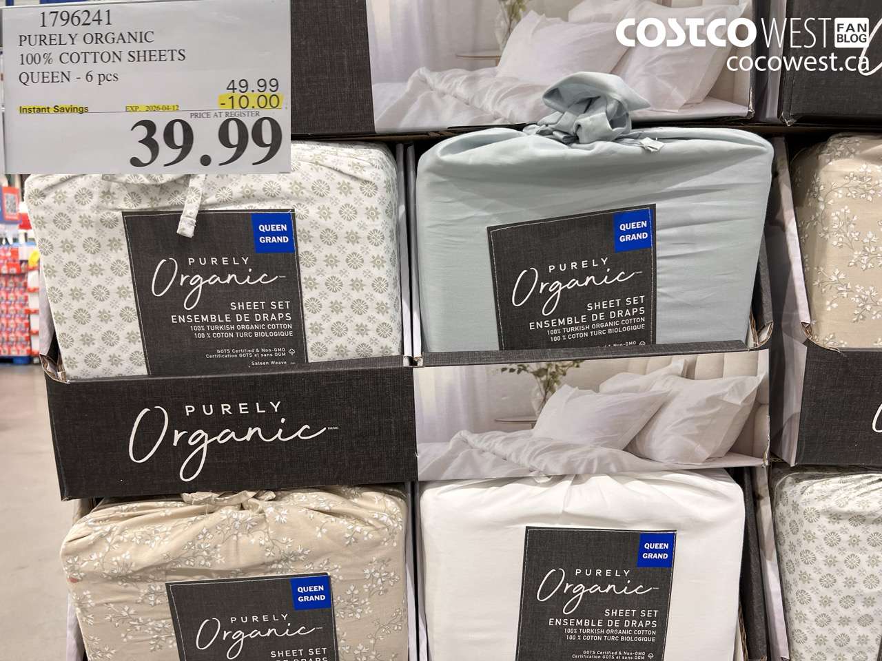 1796241 PURELY ORGANIC 100% COTTON SHEETS QUEEN - 6 PCS ($10.00 INSTANT SAVINGS EXPIRES ON 2026-04-12) $39.99