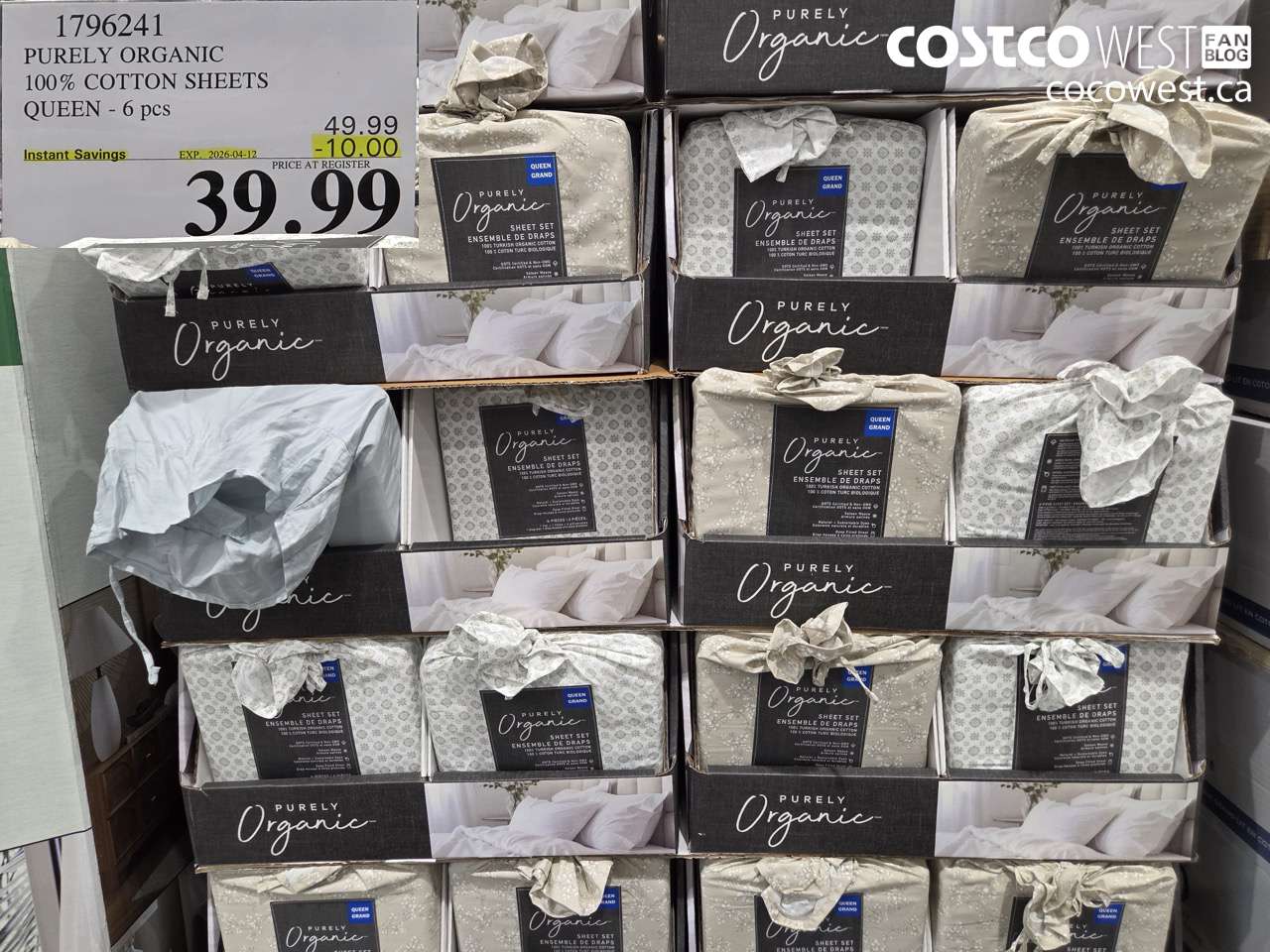 1796241 PURELY ORGANIC 100% COTTON SHEETS QUEEN - 6 PCS ($10.00 INSTANT SAVINGS EXPIRES ON 2026-04-12) $39.99