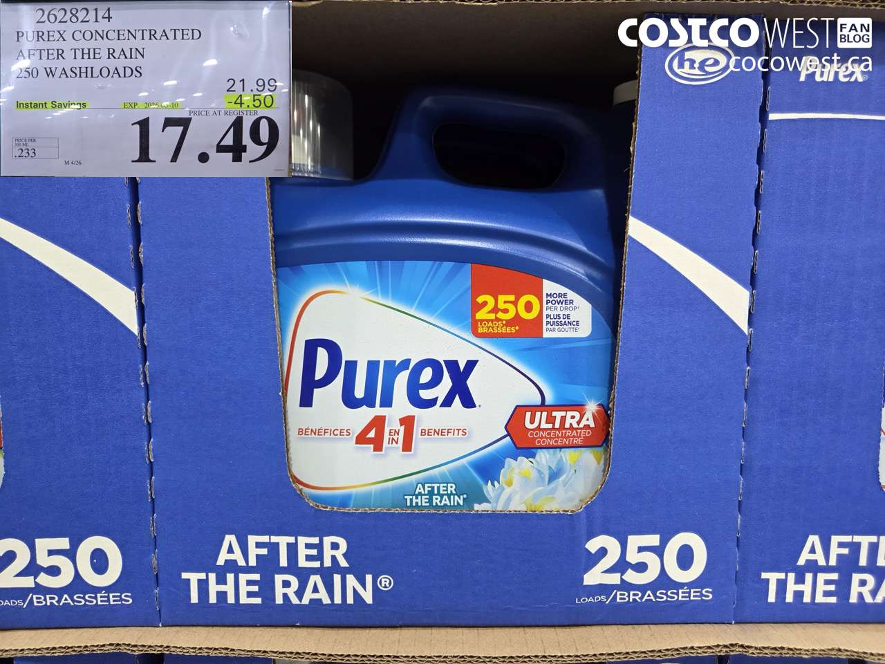 2628214 PUREX CONCENTRATED AFTER THE RAIN 250 WASHLOADS ($4.50 INSTANT SAVINGS EXPIRES ON 2026-05-10) $17.49