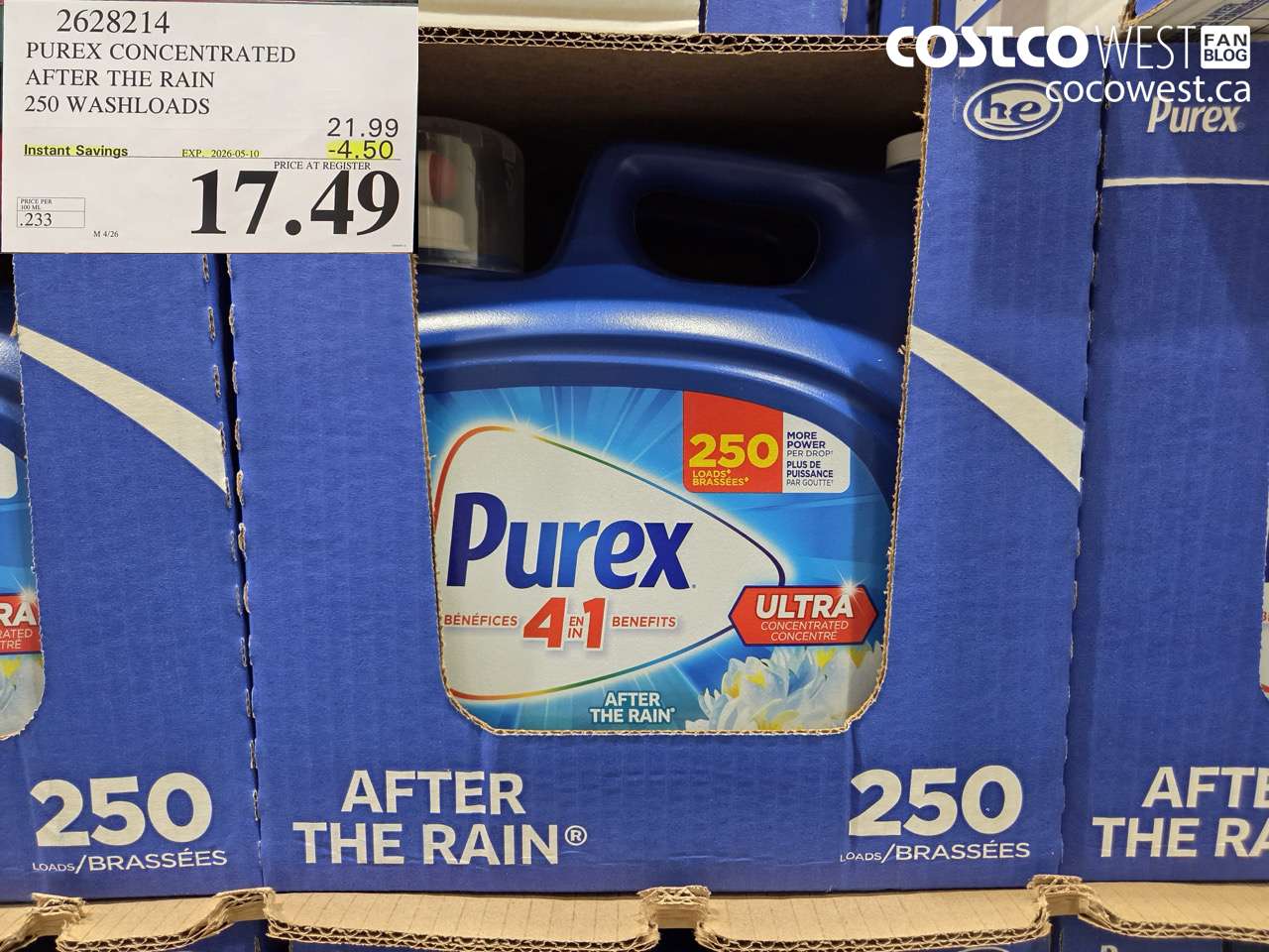 2628214 PUREX CONCENTRATED AFTER THE RAIN 250 WASHLOADS ($4.50 INSTANT SAVINGS EXPIRES ON 2026-05-10) $17.49
