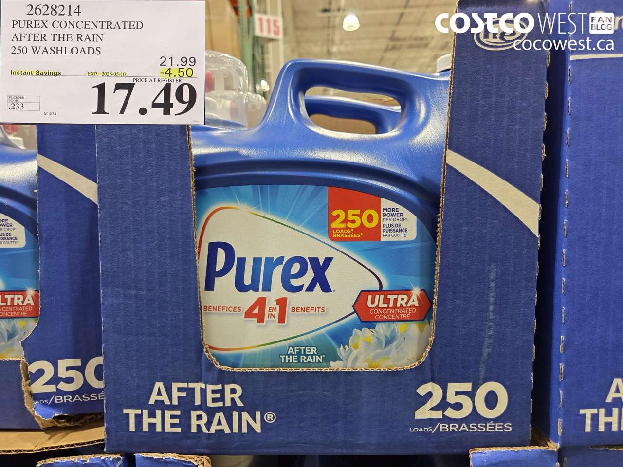 2628214 PUREX CONCENTRATED AFTER THE RAIN 250 WASHLOADS ($4.50 INSTANT SAVINGS EXPIRES ON 2026-05-10) $17.49
