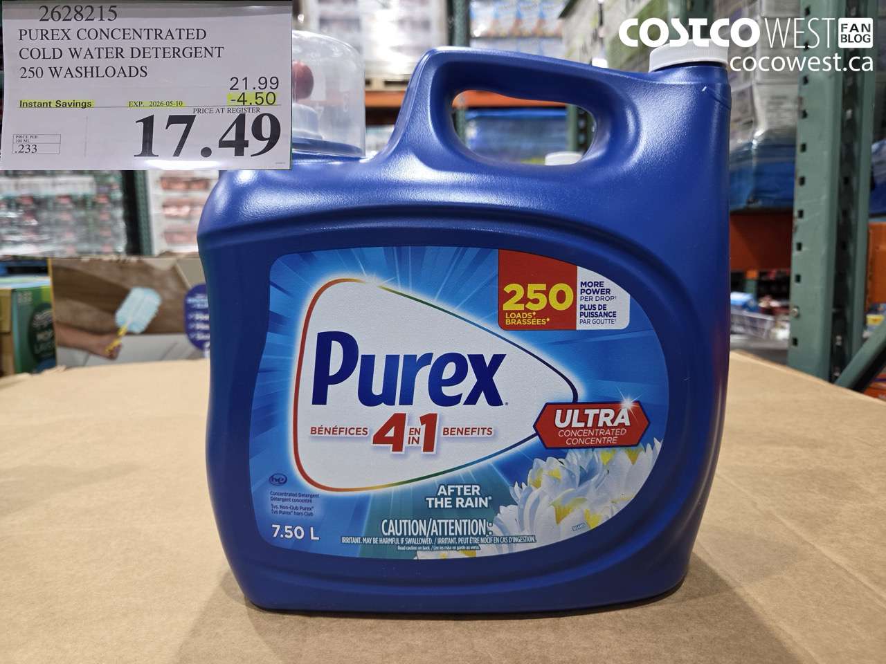 2628215 PUREX CONCENTRATED COLD WATER DETERGENT 250 WASHLOADS ($4.50 INSTANT SAVINGS EXPIRES ON 2026-05-10) $17.49