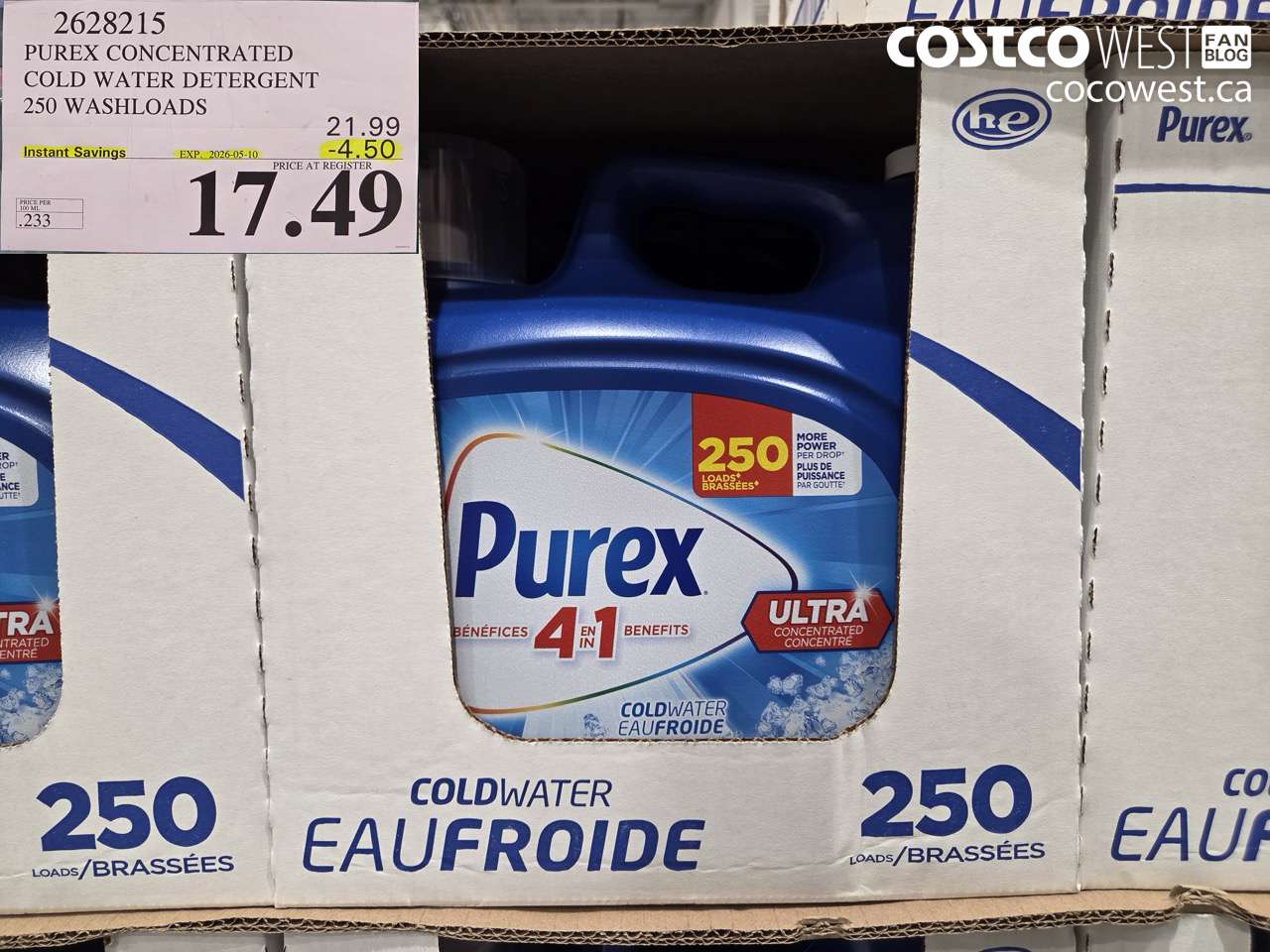 2628215 PUREX CONCENTRATED COLD WATER DETERGENT 250 WASHLOADS ($4.50 INSTANT SAVINGS EXPIRES ON 2026-05-10) $17.49
