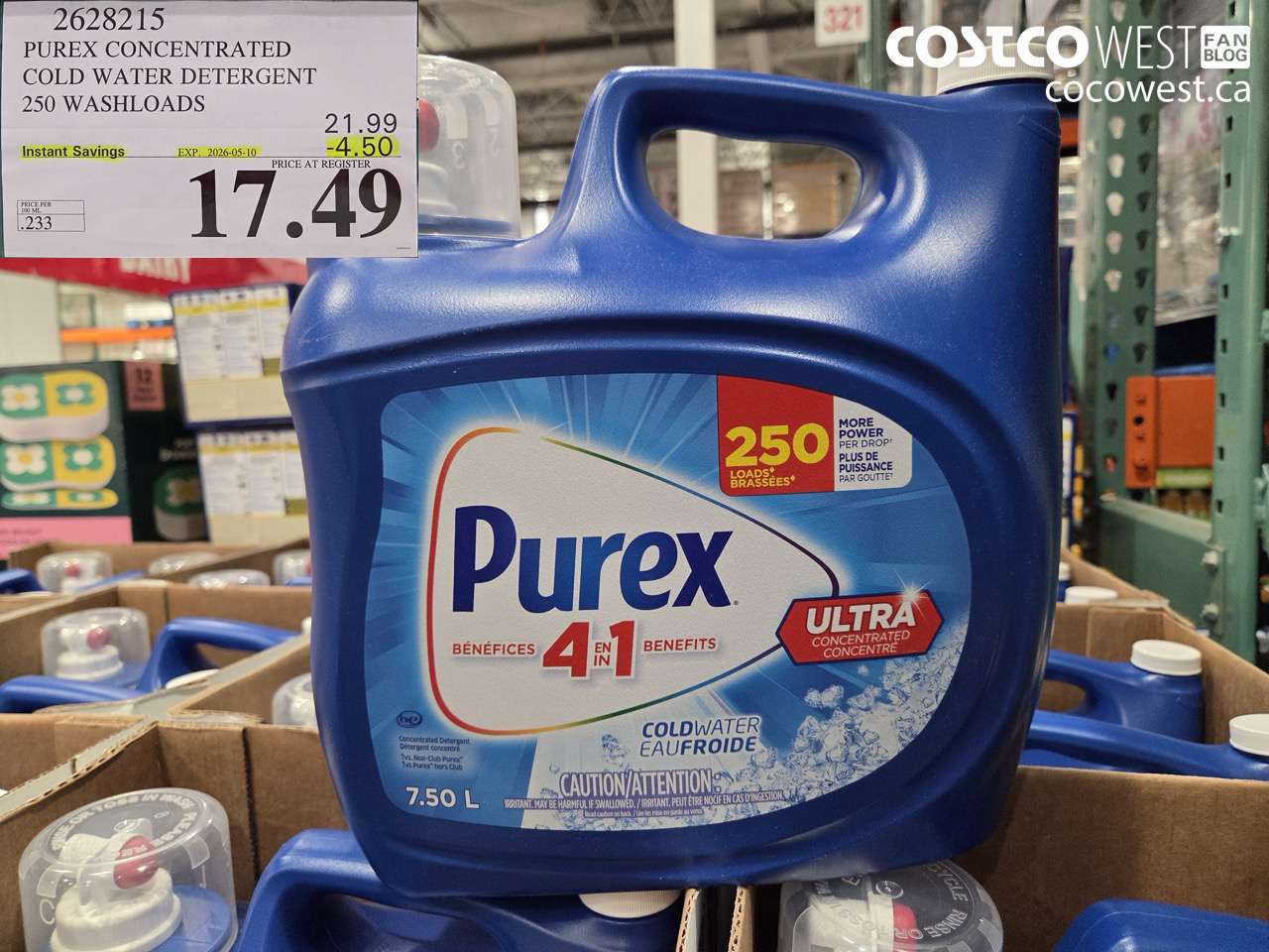 2628215 PUREX CONCENTRATED COLD WATER DETERGENT 250 WASHLOADS ($4.50 INSTANT SAVINGS EXPIRES ON 2026-05-10) $17.49