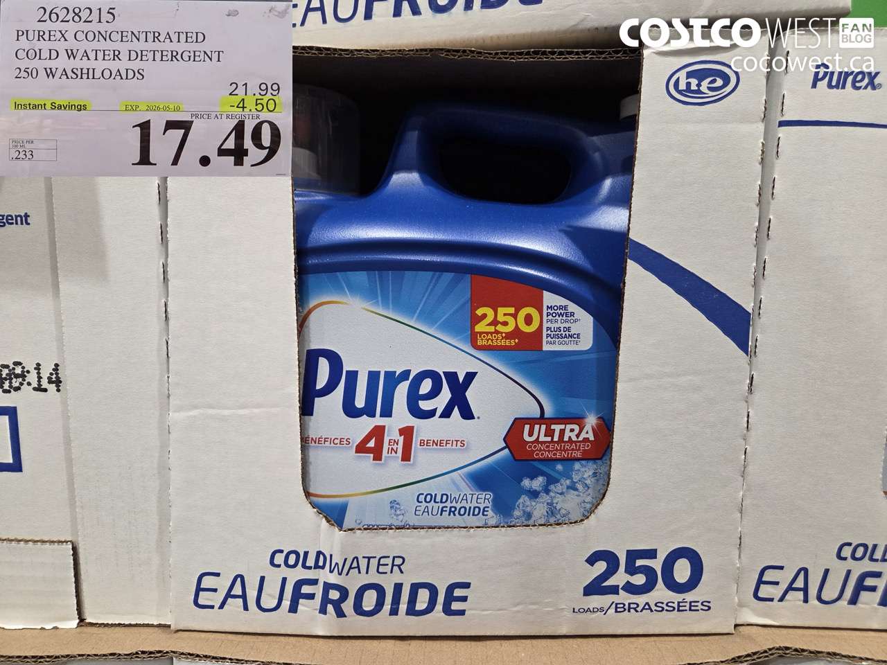2628215 PUREX CONCENTRATED COLD WATER DETERGENT 250 WASHLOADS ($4.50 INSTANT SAVINGS EXPIRES ON 2026-05-10) $17.49