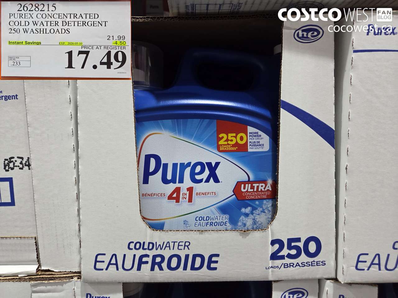2628215 PUREX CONCENTRATED COLD WATER DETERGENT 250 WASHLOADS ($4.50 INSTANT SAVINGS EXPIRES ON 2026-05-10) $17.49