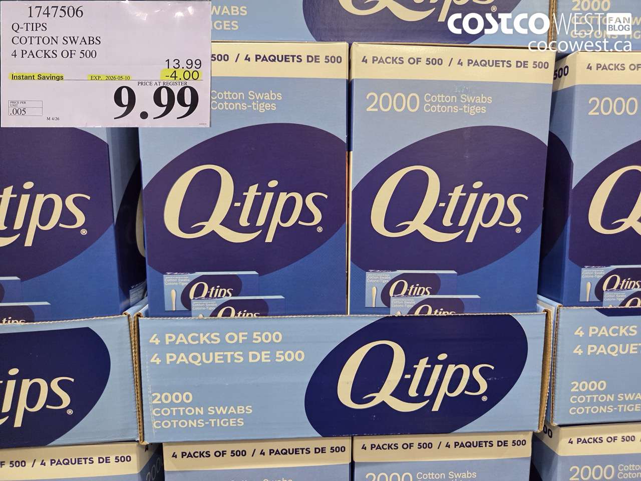 1747506 Q-TIPS COTTON SWABS 4 PACKS OF 50 ($4.00 INSTANT SAVINGS EXPIRES ON 2026-05-10) $9.99