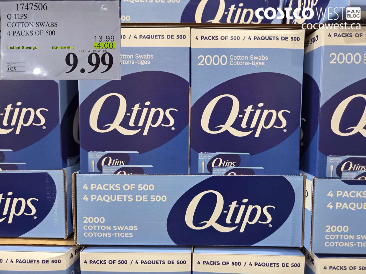 1747506 Q-TIPS COTTON SWABS 4 PACKS OF 50 ($4.00 INSTANT SAVINGS EXPIRES ON 2026-05-10) $9.99