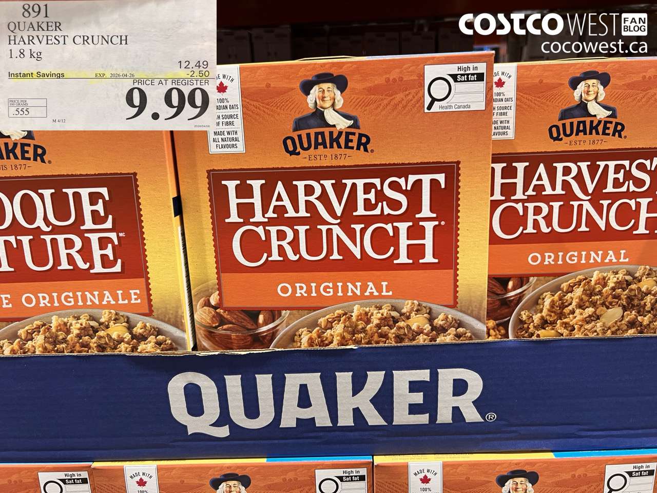 891 QUAKER HARVEST CRUNCH 1.8KG ($2.50 INSTANT SAVINGS EXPIRES ON 2026-04-26) $9.99