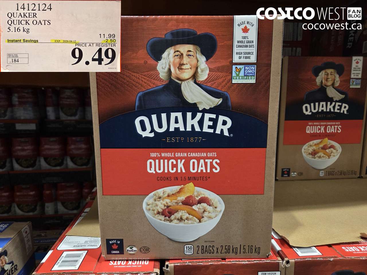 1412124 QUAKER QUICK OATS 5.16 KG ($2.50 INSTANT SAVINGS EXPIRES ON 2026-04-12) $9.49