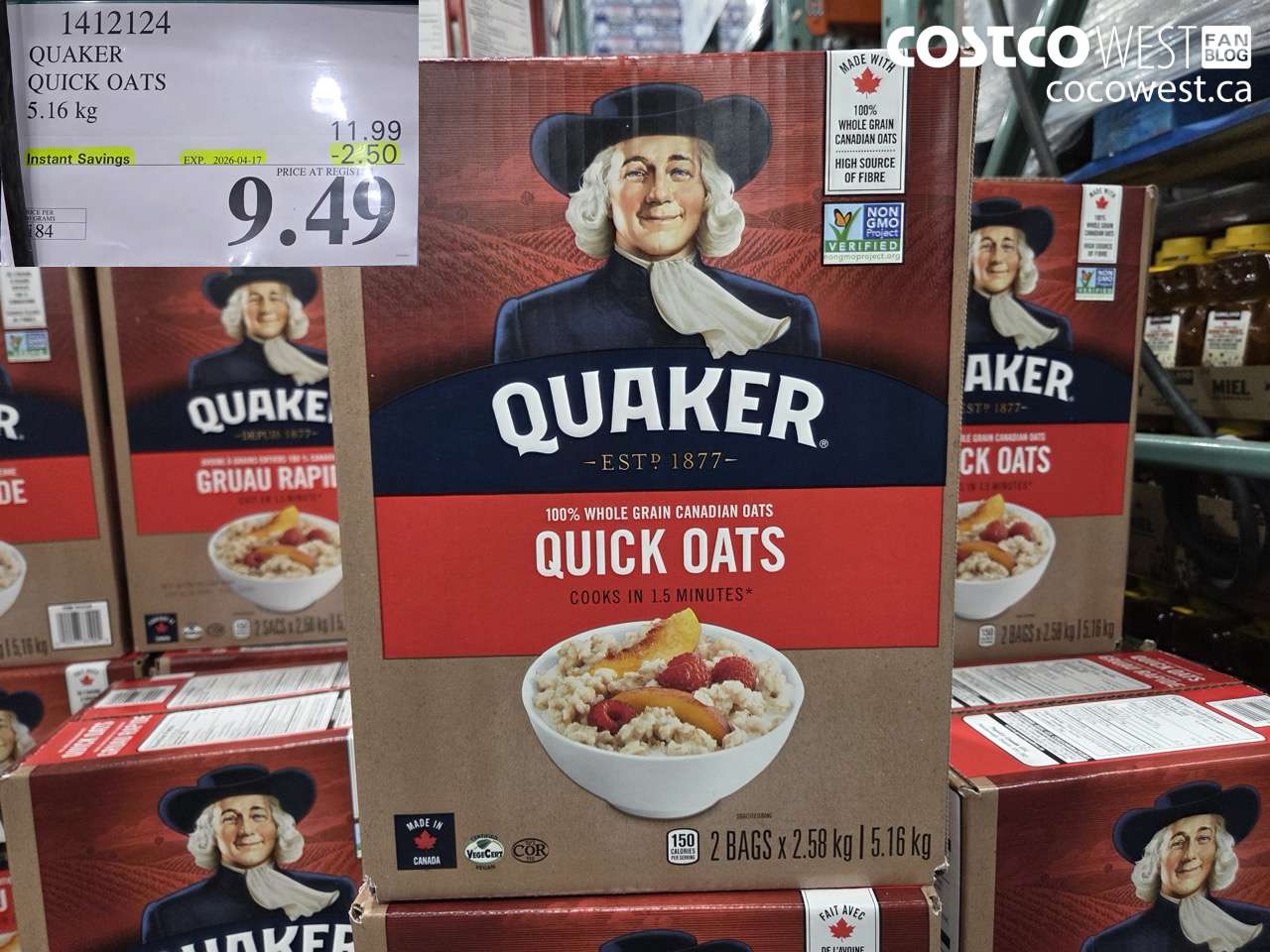 1412124 QUAKER QUICK OATS 5.16 KG ($2.50 INSTANT SAVINGS EXPIRES ON 2026-04-17) $9.49
